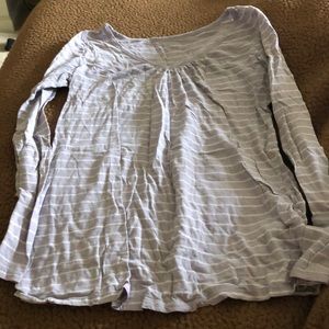 Purple and white striped long sleeve maternity